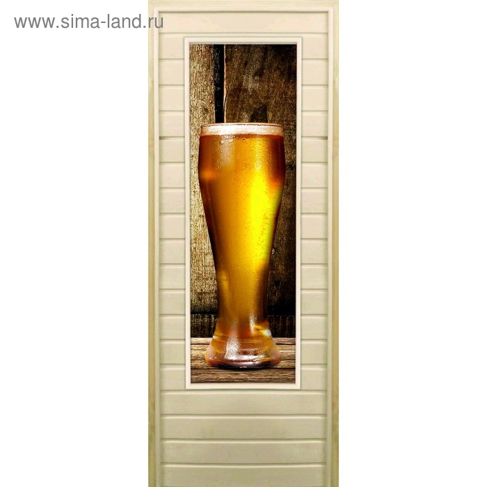 Дверь для бани со стеклом (43*129), "Бокал", 170×70см, коробка из осины - Фото 1
