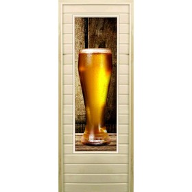 Дверь для бани со стеклом (43*129), "Бокал", 190×70см, коробка из осины