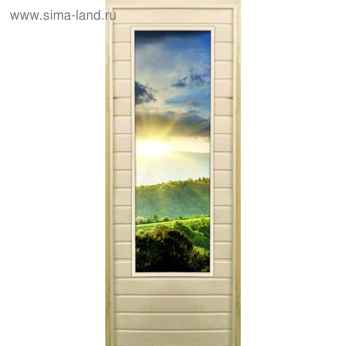 Дверь для бани со стеклом (43*129), "Природа", 170×70см, коробка из осины - Фото 1