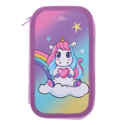 Пенал 2 секции, 105 х 190 мм, ламинированный картон, Calligrata, «Радужный единорожка»