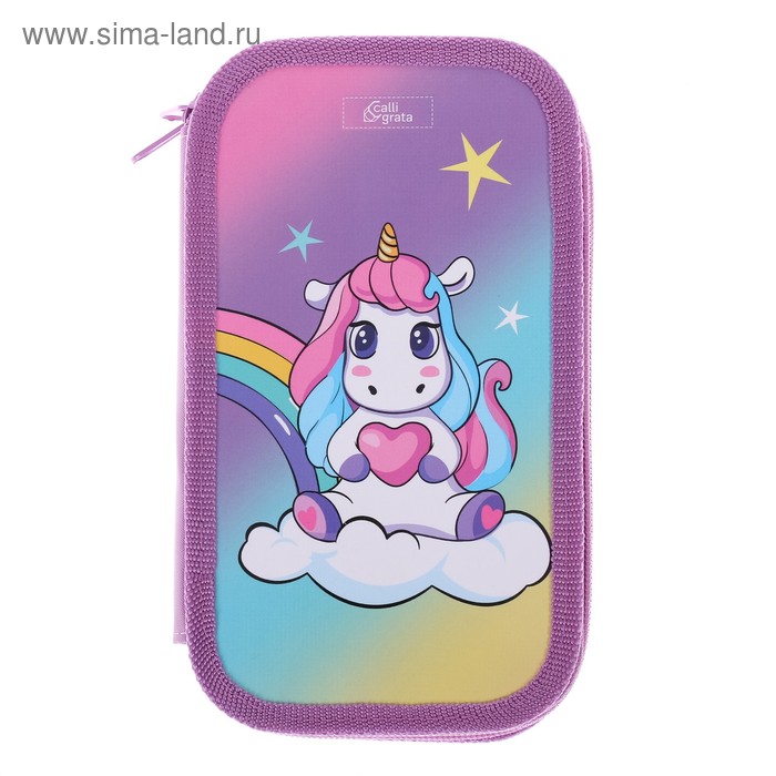 Пенал 2 секции, 105 х 190 мм, ламинированный картон, Calligrata, «Радужный единорожка» - Фото 1