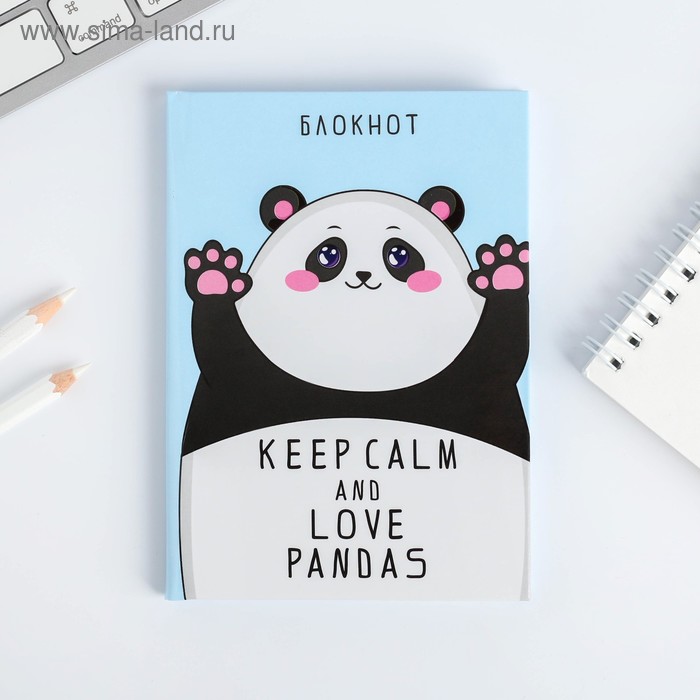 Блокнот А6 в твердой обложке Keep calm and love pandas, 40 листов - Фото 1