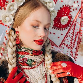 {{photo.Alt || photo.Description || 'Серьги висячие со стразами «Вечеринка» цветок из капель, цвет красно-белый в золоте, 6,3 см'}}