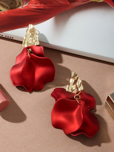 Серьги ассорти «Ветер», мятые треугольники, цвет красно-золотой