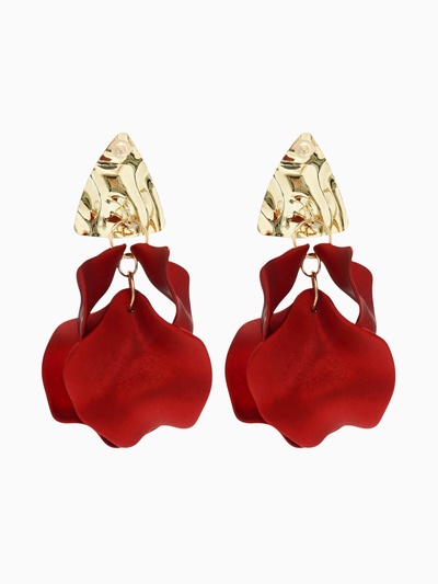 Серьги ассорти «Ветер», мятые треугольники, цвет красно-золотой