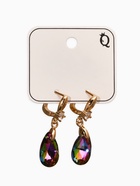 Серьги со стразами «Иллюзион» капля на овале, бело-бензиновые в розовом золоте - фото 59318401