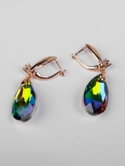 Серьги со стразами «Иллюзион» капля на овале, бело-бензиновые в розовом золоте - фото 59318403