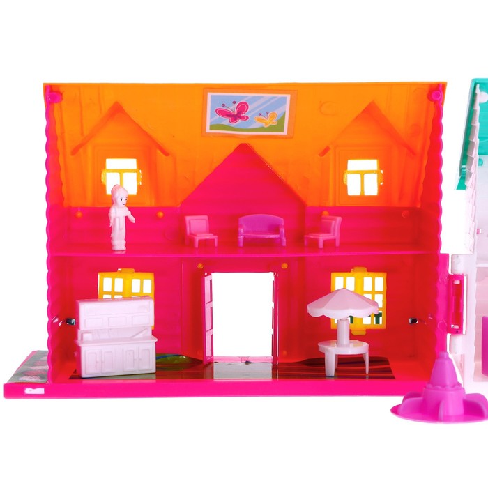 Пластиковый домик для кукол «Коттедж» 2в1, складной с мебелью, МИКС - фото 1885030035