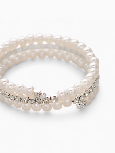 Браслет жемчуг «Пружинка» яркость, шар №6, цвет белый в серебре, d=6 см