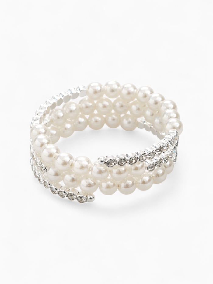 Браслет жемчуг «Пружинка» стразы, шар №8, цвет белый в серебре, d=6 см - Фото 1