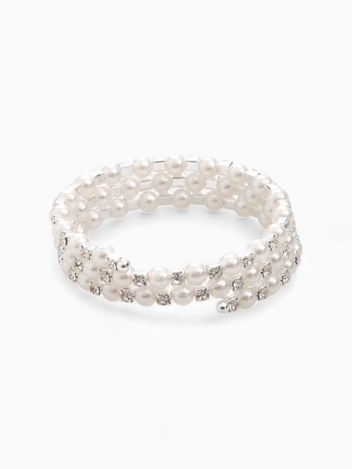 Браслет жемчуг «Пружинка», стразы, шар № 8, белый в серебре, L=6 см - Фото 1