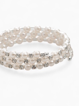 Браслет пружинка «Жемчуг. Стразы», d=6 см, шар № 8, белый в серебре 5002899