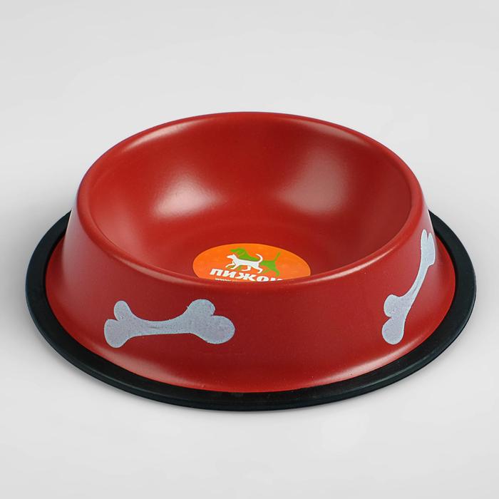 Миска с косточками, железная с нескользящим основанием 15 х 3,5 см, 150 мл, красная - Фото 1