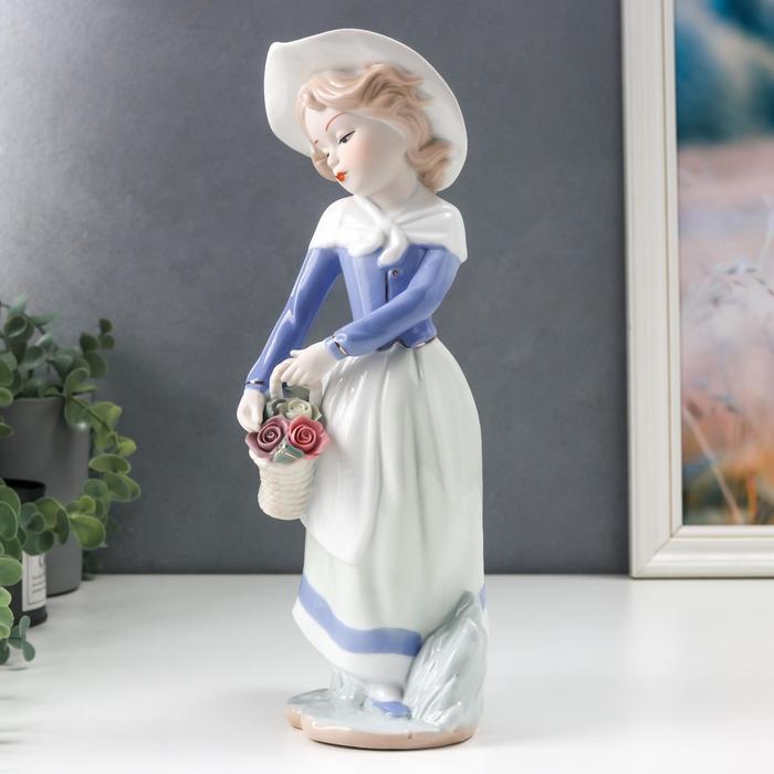 Сувенир керамика "Девочка Машенька с корзинкой роз" 30x12,5x10 см - фото 1914208316