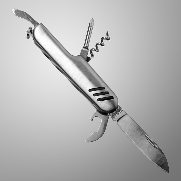 Нож швейцарский "Артек",  6в1, рукоять с насечками, хром - Фото 1