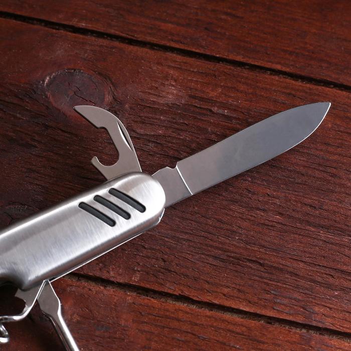 Нож швейцарский "Артек",  6в1, рукоять с насечками, хром - фото 1886152465
