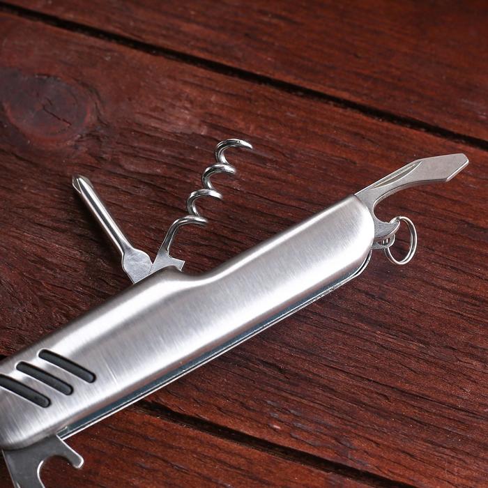 Нож швейцарский "Артек",  6в1, рукоять с насечками, хром - фото 1906770853
