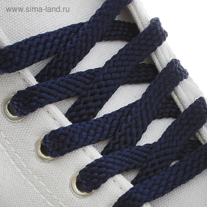 Шнурки для обуви, плоские, 10 мм, 90 см, цвет тёмно-синий - Фото 1