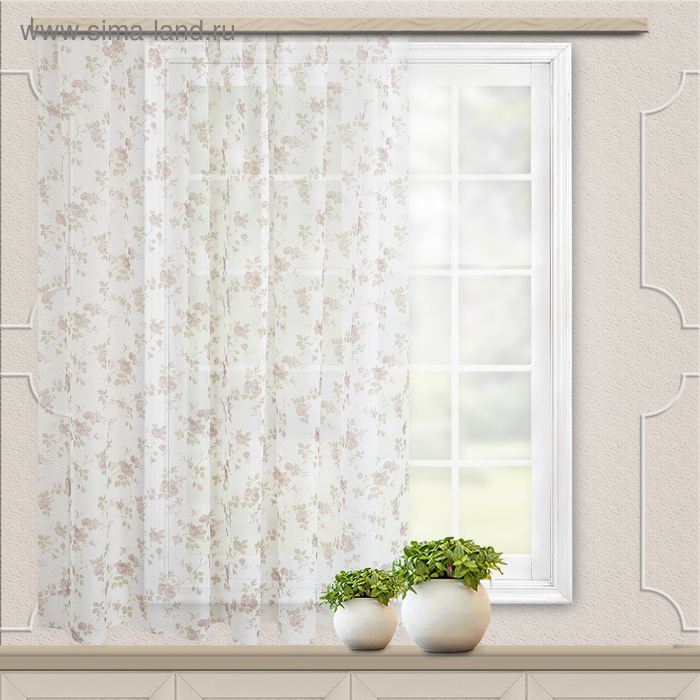 Штора для кухни вуаль-печать, 145х150 см, кустовая роза, светло-коричневый - Фото 1