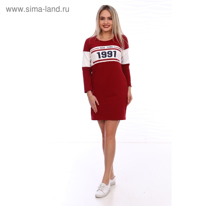 Туника (платье) женская, цвет бордовый/принт, размер 44 - Фото 1