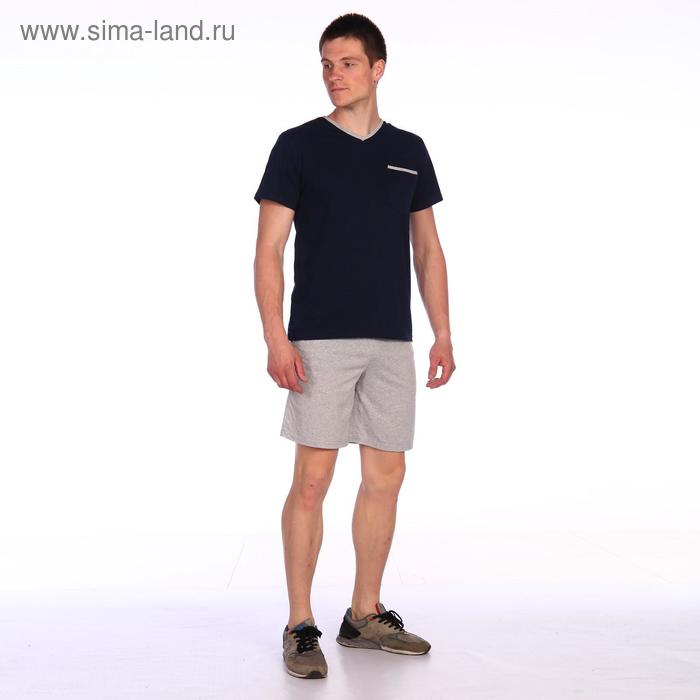 Костюм мужской (футболка, шорты), цвет синий, размер 52 - Фото 1