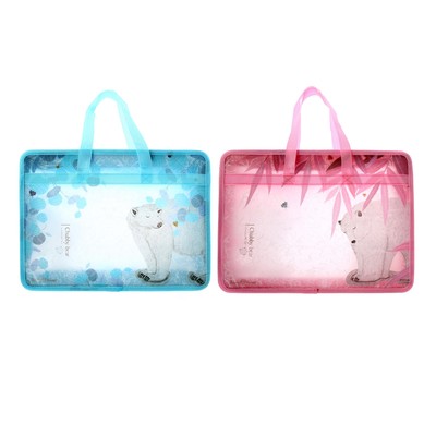 Папка с ручками А4, 340 х 250 х 75 мм, пластиковая, ручки-тесьма, BrunoVisconti "Белая Медведица", МИКС