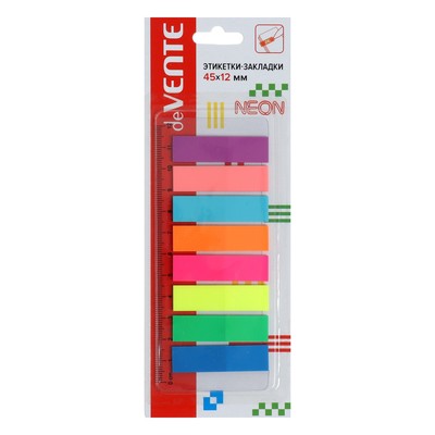 Закладки с клеевым краем (стикеры), 12×45 мм, 8 цветов по 25 листов, пластиковые, Attomex Neon