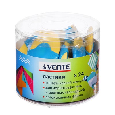 Ластик deVENTE, синтетика 49 х 35 х 11мм, овальный, пластиковый держатель, цветной (штрих-код на каждом ластике)