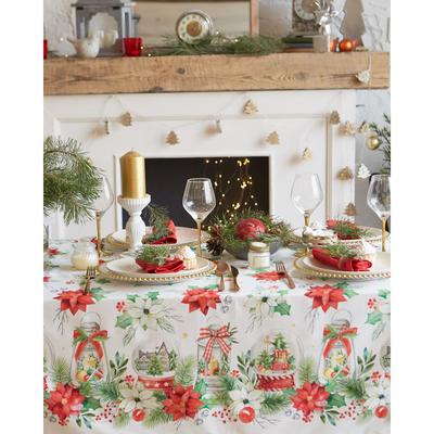 Скатерть новогодняя «Этель» Christmas red flowers 149×180 см с ГМВО, 100% хлопок, саржа 190 г/м²