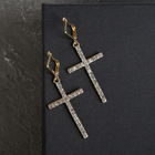 Серьги со стразами «Крестики» на квадрате удлинённые, цвет белый в золоте - Фото 2