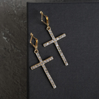 Серьги со стразами «Крестики», на квадрате удлинённые, белые в золоте - Фото 2