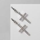 Серьги со стразами «Крестики» на квадрате удлинённые, цвет белый в серебре - фото 318329148