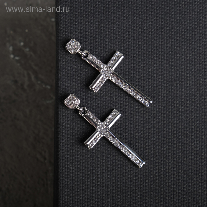 Серьги со стразами «Крестики» полосы, белые в серебре