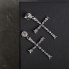 Серьги висячие со стразами "Крестики" грация, цвет белый в серебре, 6см - Фото 2
