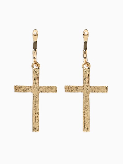 Серьги со стразами «Крестики», классика удлинённые, белые в золоте