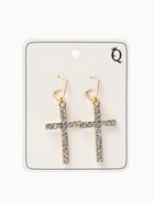 Серьги со стразами «Крестики», классика удлинённые, белые в золоте - Фото 3