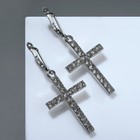 Серьги со стразами «Крестики» классика удлинённые, белые в серебре - Фото 2