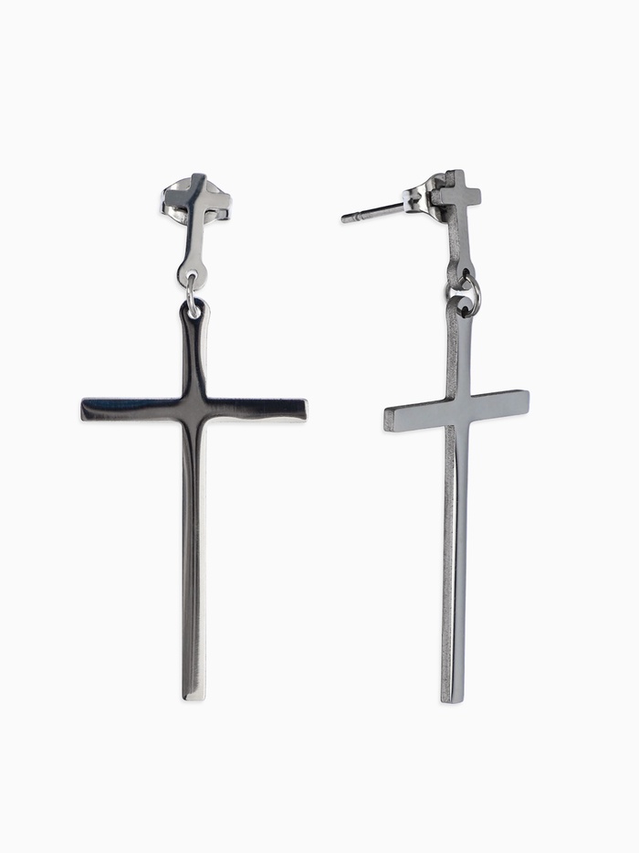 Серьги металл «Крестики» дуэт, цвет серебро - Фото 1