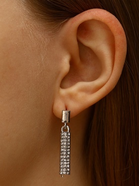 Серьги со стразами «Геометрия» тонкий цилиндр, белые в серебре