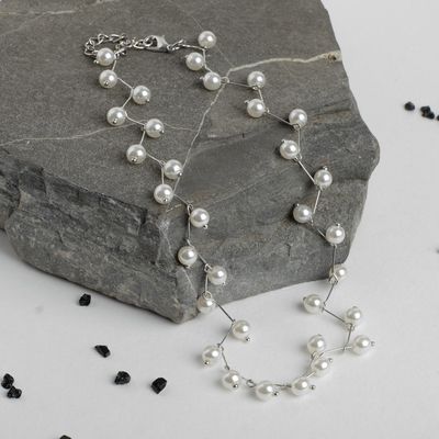 Колье «Жемчуг» на зигзаге, d=0.6, белое в серебре, 30 см