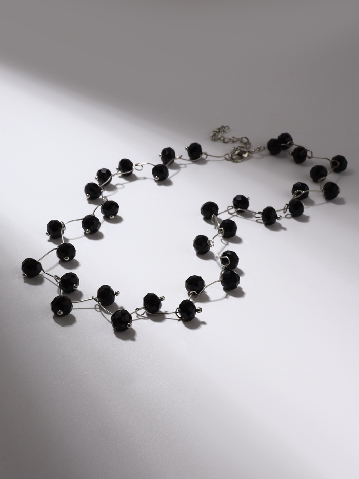 Колье «Зигзаг» бусины №6, чёрные в серебре, 45 см - Фото 1