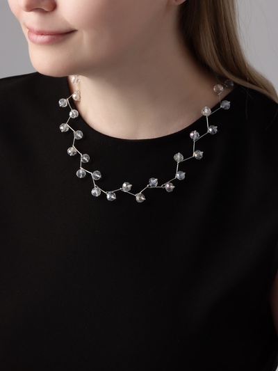 Колье «Зигзаг» бусины №6, белые в серебре, 45 см