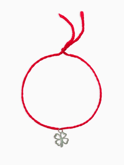 Браслет-оберег «Красная нить» шерстяная, на удачу, клевер, цвет серебро, 30 см