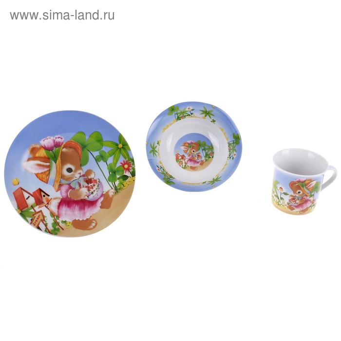 Набор посуды «Пушистик с лукошком», 3 предмета: кружка 210 мл, миска 15,2×5 см, тарелка 19 см - Фото 1