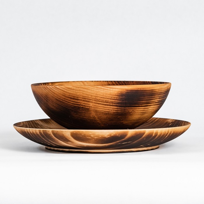 Набор деревянных тарелок из цельного кедра Mаgistrо, 2 шт: 20×2,5 см, 16×6 см, обожжённые - фото 1908564971