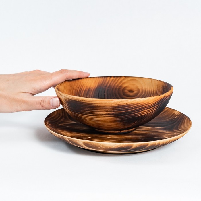 Набор деревянных тарелок из цельного кедра Mаgistrо, 2 шт: 20×2,5 см, 16×6 см, обожжённые - фото 1908564972