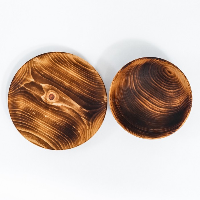 Набор деревянных тарелок из цельного кедра Mаgistrо, 2 шт: 20×2,5 см, 16×6 см, обожжённые - фото 1908564973