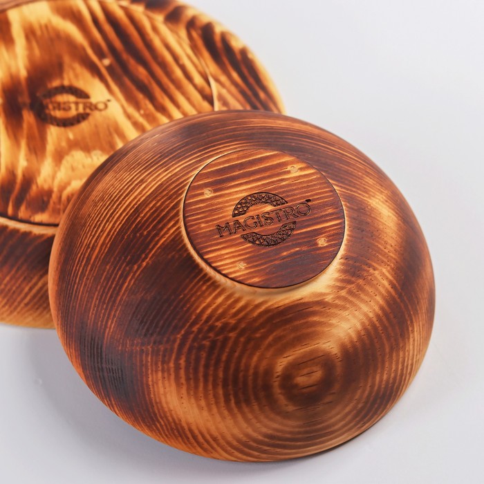 Набор деревянных тарелок из цельного кедра Mаgistrо, 2 шт: 20×2,5 см, 16×6 см, обожжённые - фото 1908564974