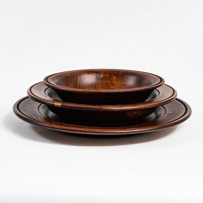 Набор тарелок из натурального кедра Mаgistrо, 3 шт, 27,5×3 см, 23,5×4 см, 19×4,5 см, цвет шоколадный - фото 1908564976