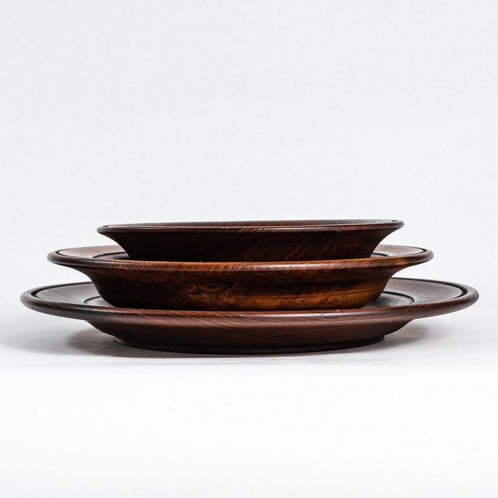 Набор тарелок из натурального кедра Mаgistrо, 3 шт, 27,5×3 см, 23,5×4 см, 19×4,5 см, цвет шоколадный - фото 1908564977
